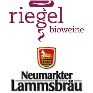 Das Bild zeigt die Logos von Riegel Bioweine und Neumarker Lammsbräu.