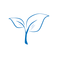 In dem Bild sind zwei stilisierte Blätter auf einem blauen Hintergrund dargestellt.