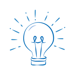 Auf dem Bild ist eine stilisierte Glühbirne auf einem blauen Hintergrund zu sehen.