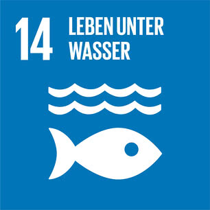 Das Bild zeigt das Symbol für das Ziel 14 der UN-Nachhaltigkeitsziele, das sich mit dem Schutz des Lebens unter Wasser befasst.