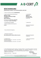Das Bild zeigt eine Bescheinigung der ÖMA Beer GmbH für biologische Erzeugnisse, ausgestellt von ABCERT AG, einschließlich Informationen zu Kontrolldaten und Gültigkeitsdauer.