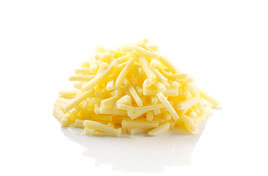 Auf dem Bild ist ein Haufen geriebener Käse zu sehen.