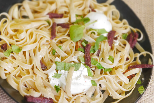 Rezept Linguine Burrata di Bufala con Verdi di Ravanello