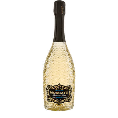 Das Bild zeigt eine Flasche Moscato, einem süßen, schaumigen Wein.